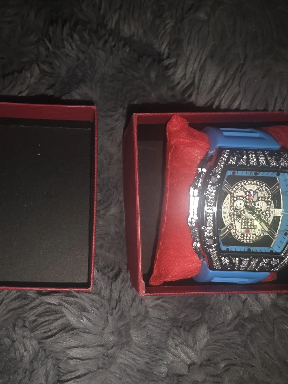 Blue Crystal Accent Skull Dial Watch